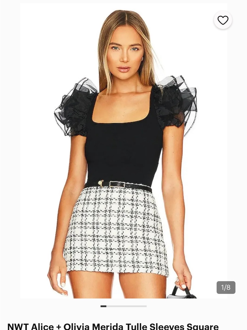 Alice + Olivia Merida Square-Neck Ruffle-Sleeve Crop Top.  Size Small  NWT